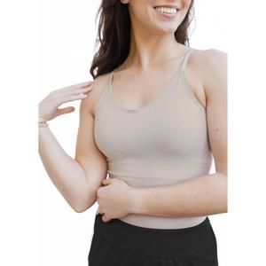 NEW ELIETIAN built in bra cami top in tan